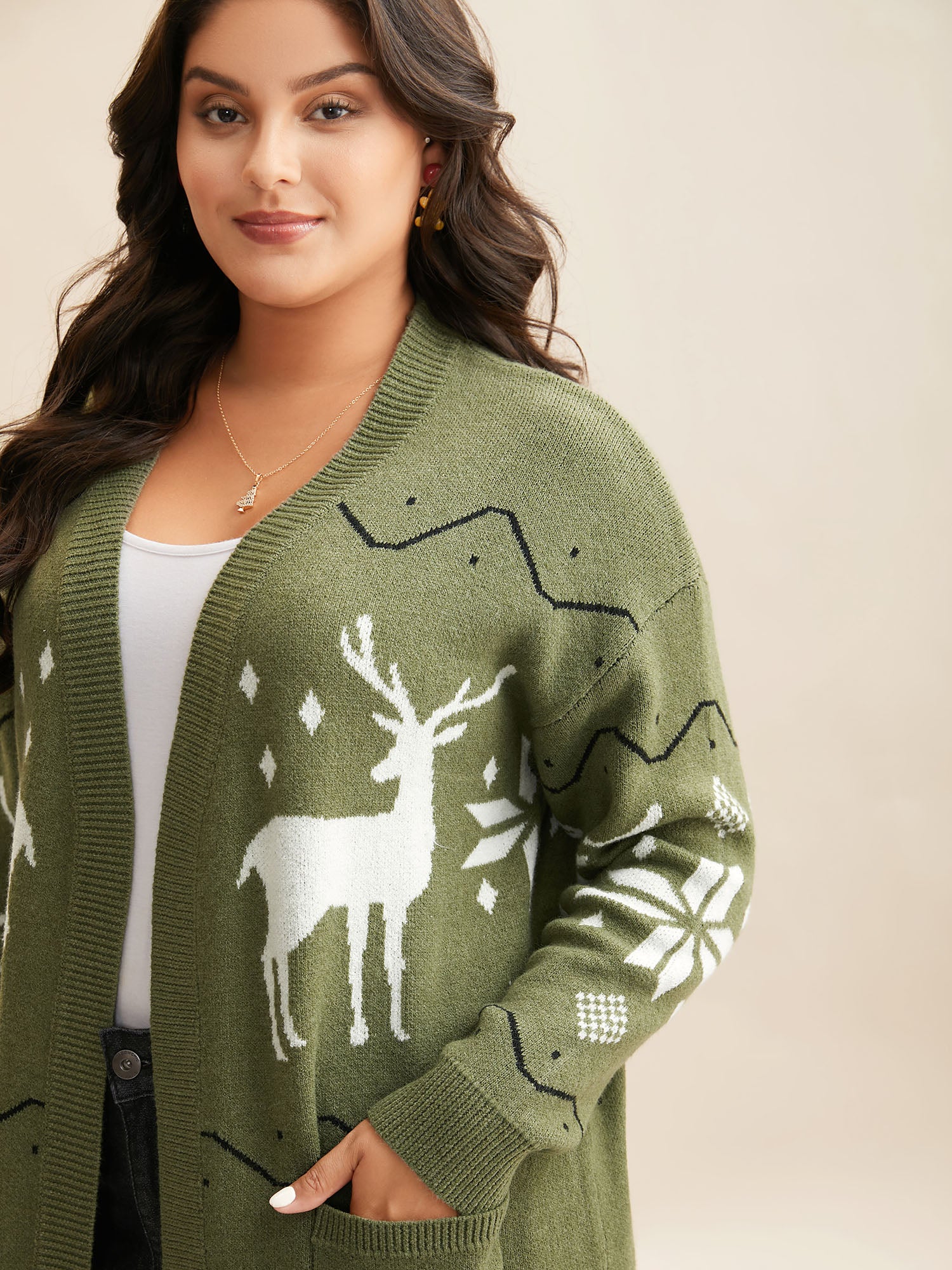 Supersoft Essentials Reindeer Pattern V-neck Long Cardigan