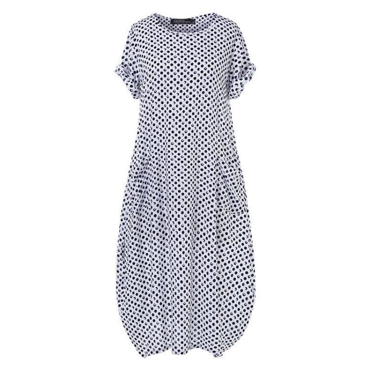 Ladies Dot Print Short Sleeve Loose Dress