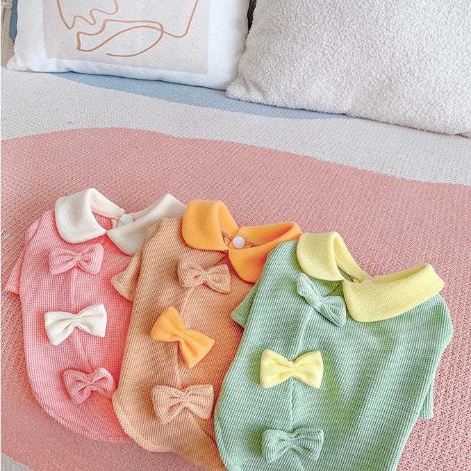 Bowknot Design Collar Dog Cat Sweater