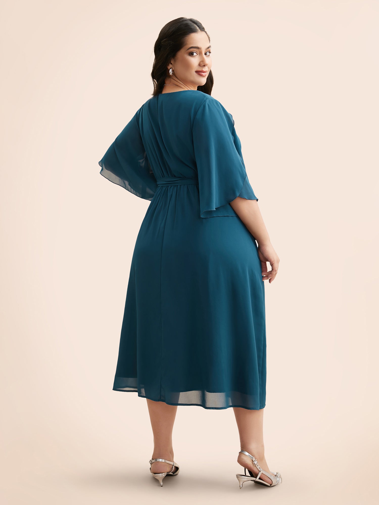 Chiffon Petal Sleeve Midi Dress