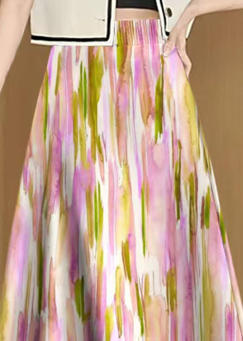 Chic Rainbow Tie Dye Elastic Waist Cotton Skirt Summer