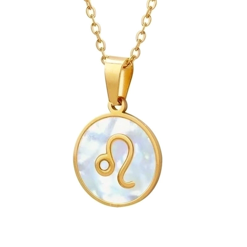 Retro Constellation 304 Stainless Steel Shell 18K Gold Plated Inlay Pendant Necklace