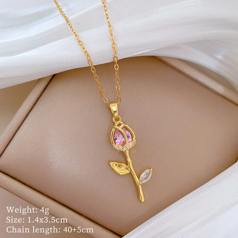Cartoon East Asia Symbol Lucky Cat Geometric Titanium Steel Diamond Inlay Necklaces
