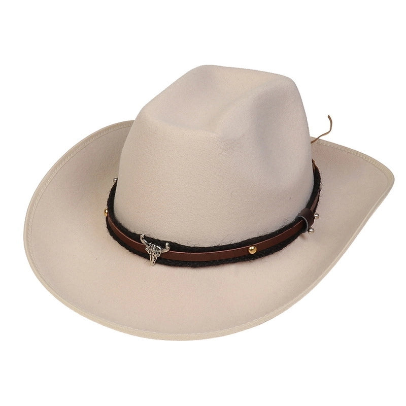 New Woolen Hat Western Denim Top Hat Men And Women Couple Hat Big Brim Curling Felt Hat