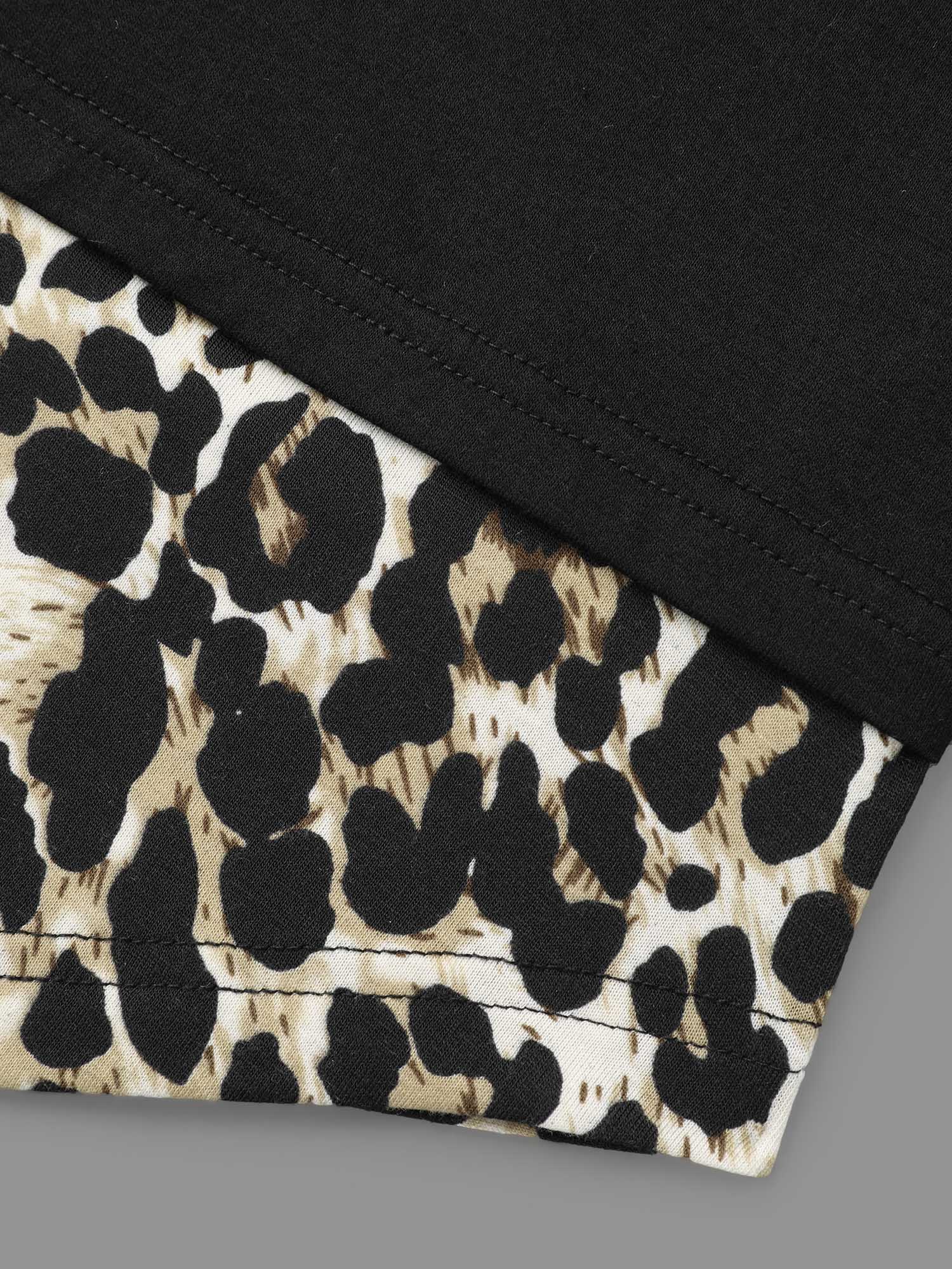 Contrast Patchwork Leopard Stretchy T-shirt