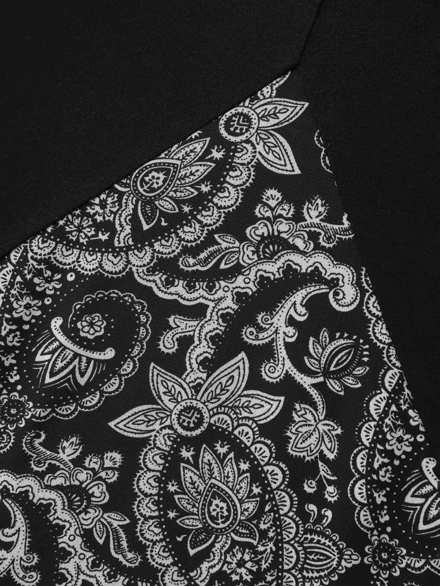 Paisley Print Crew Neck Spliced T-Shirt