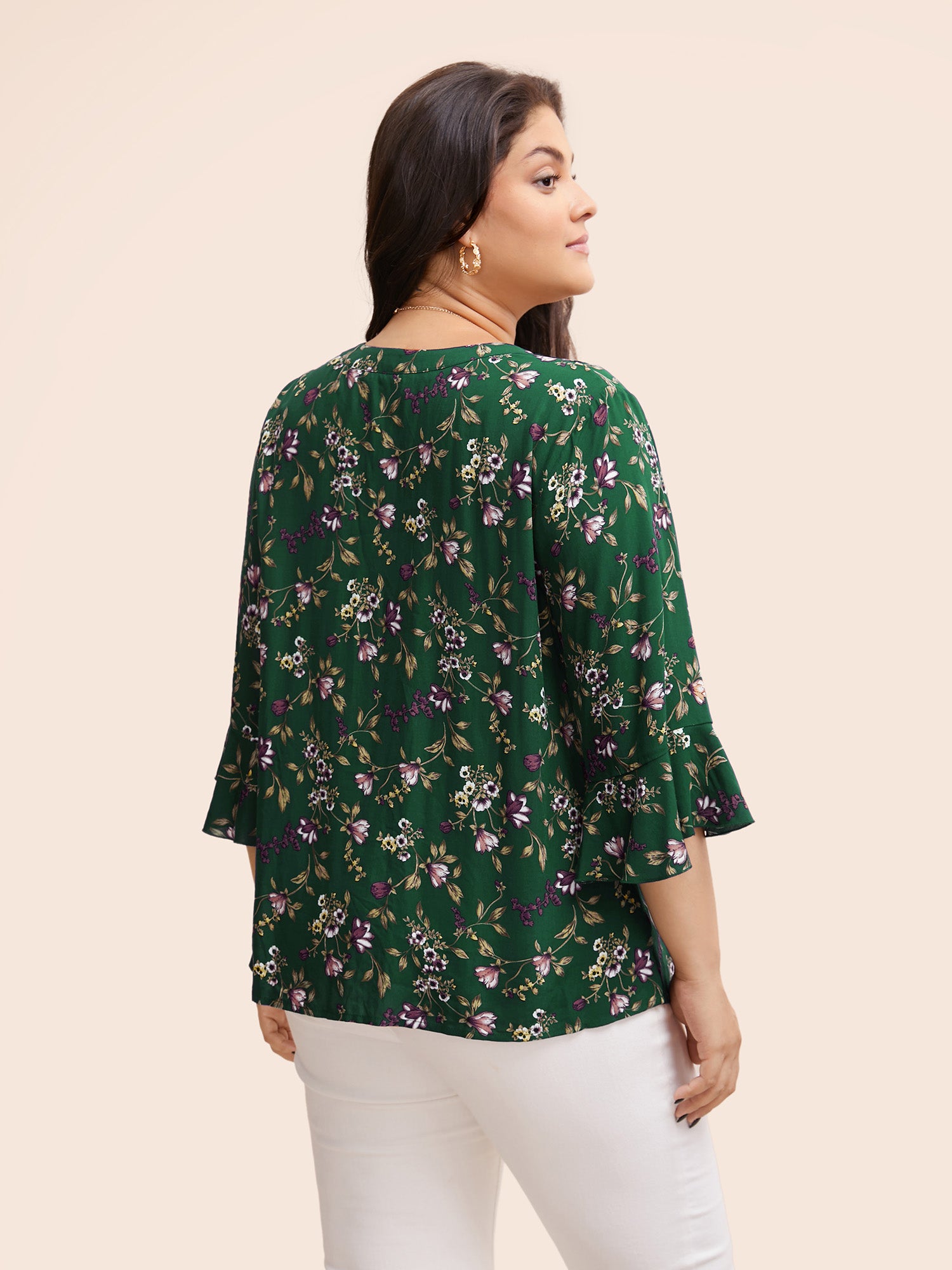 Ditsy Floral Pleated Flutter Sleeve Blouse