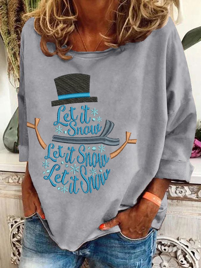 Women's Christmas Let It Snow Snowman Print T-Shirt