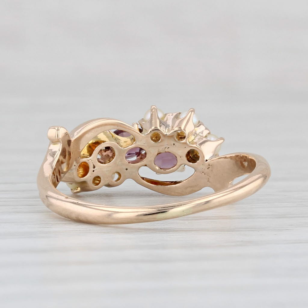 Victorian Garnet Glass Doublet Pearl Ring 10k Yellow Gold Size 4.75 Antique