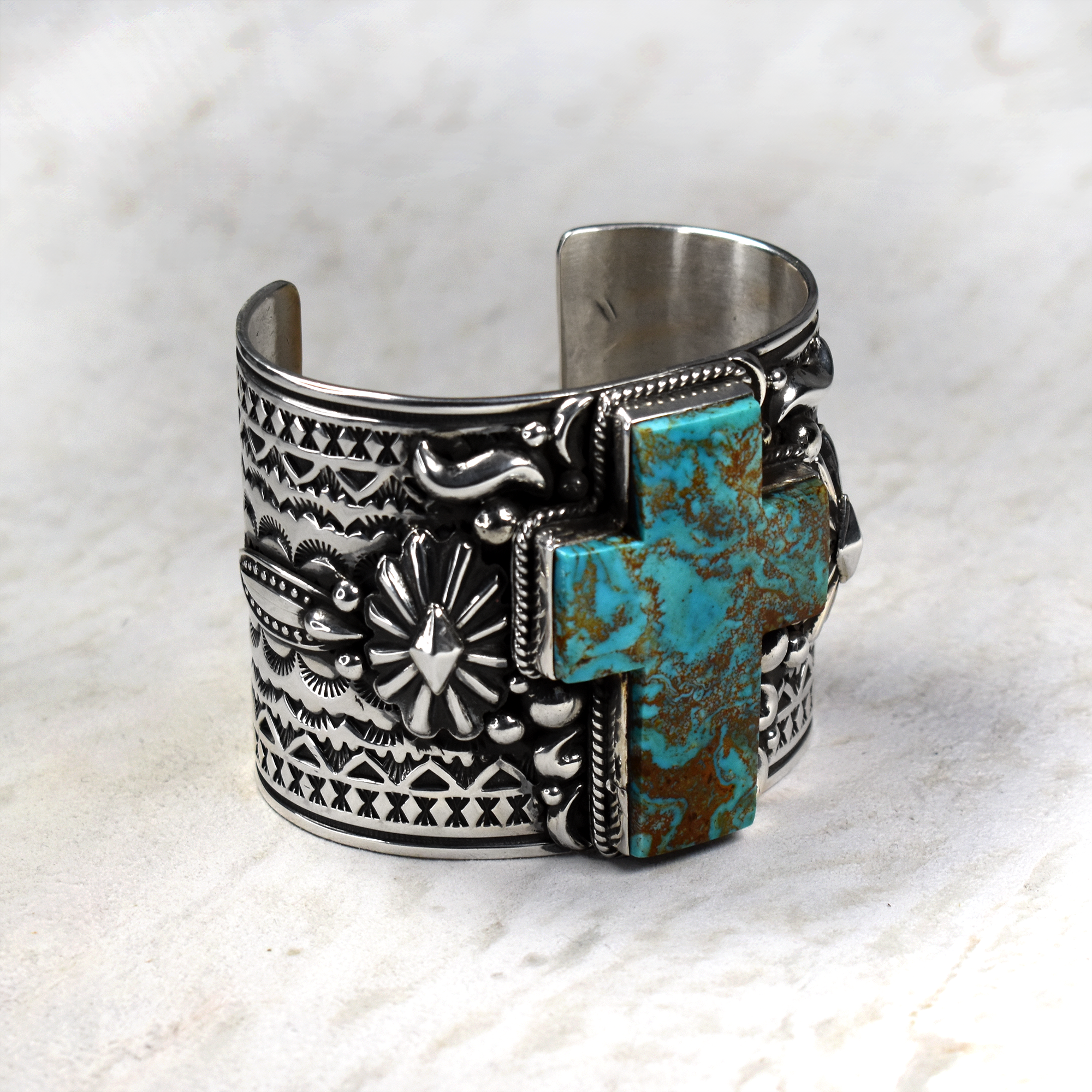 Royston  Cross Tooled and Stamped Silver Cuff