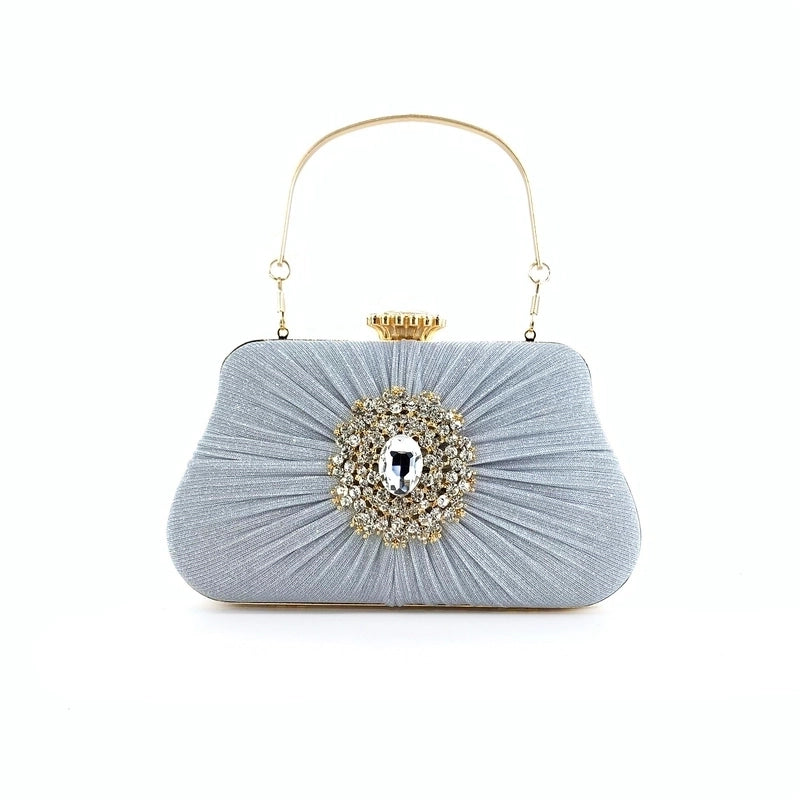 Blue Black Gold Pu Leather Cotton Flower Rhinestone Square Evening Bags