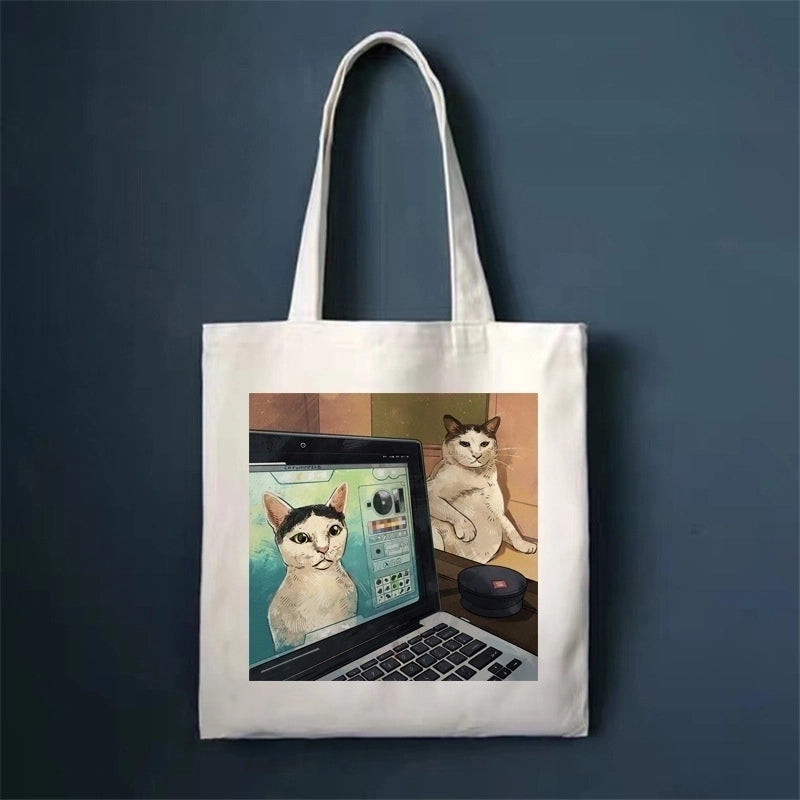 Women's Minimalist Cat Shopping Bags