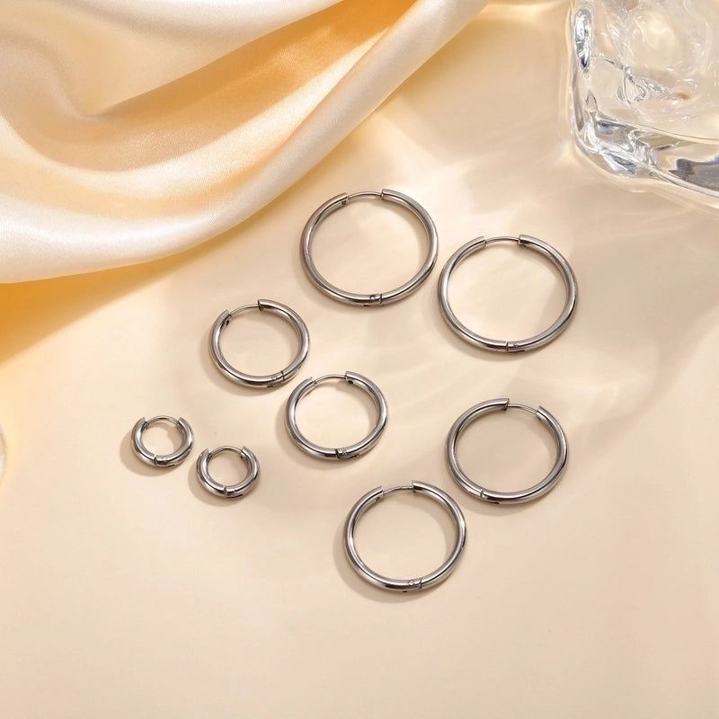 1 Pair Minimalist Solid Color Plating 304 Stainless Steel Hoop Earrings