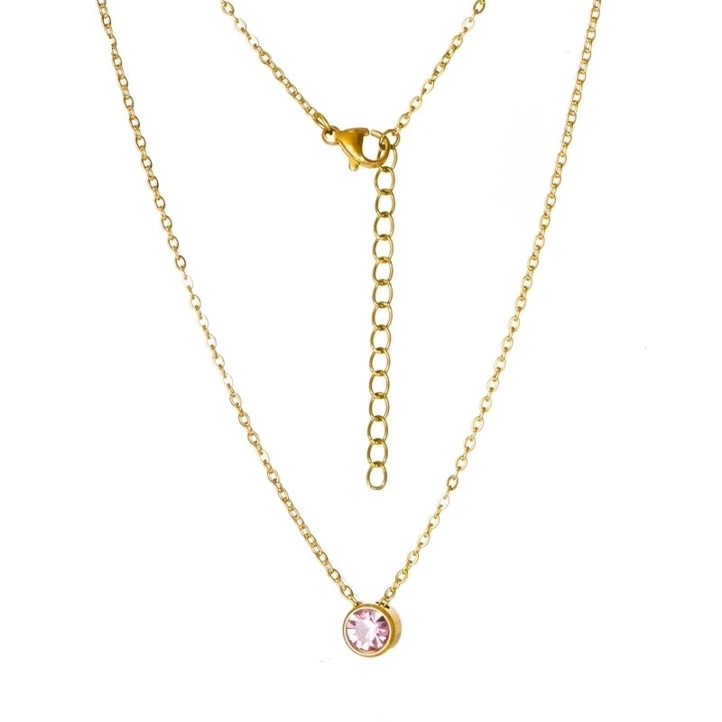 Stainless Steel 18K Gold Plated Rose Gold Plated IG Style Plating Inlay Round Birthstone Pendant Necklace