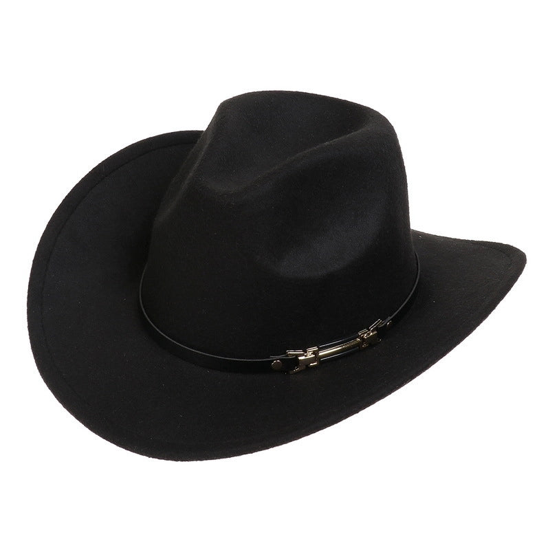 Tibetan Western Denim Top Hat Spring And Autumn New Jazz Hat Big Brim Five-pointed Star Belt Accessories Felt Hat For Men And Women
