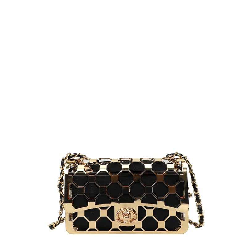 Women's Medium Pu Leather Metal Solid Color Streetwear Hollow Square Lock Clasp Crossbody Bag