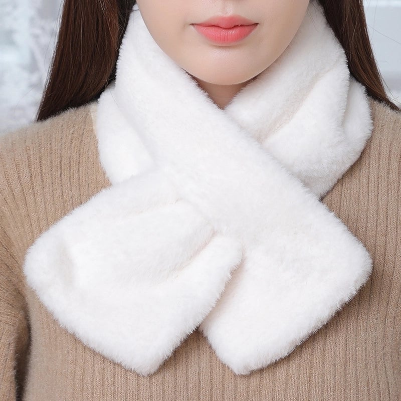 Women's Scarf Winter Versatile Plush Thickened Scarf  Solid Color Fur Collar Girl Cute Rex Rabbit Fur Scarf