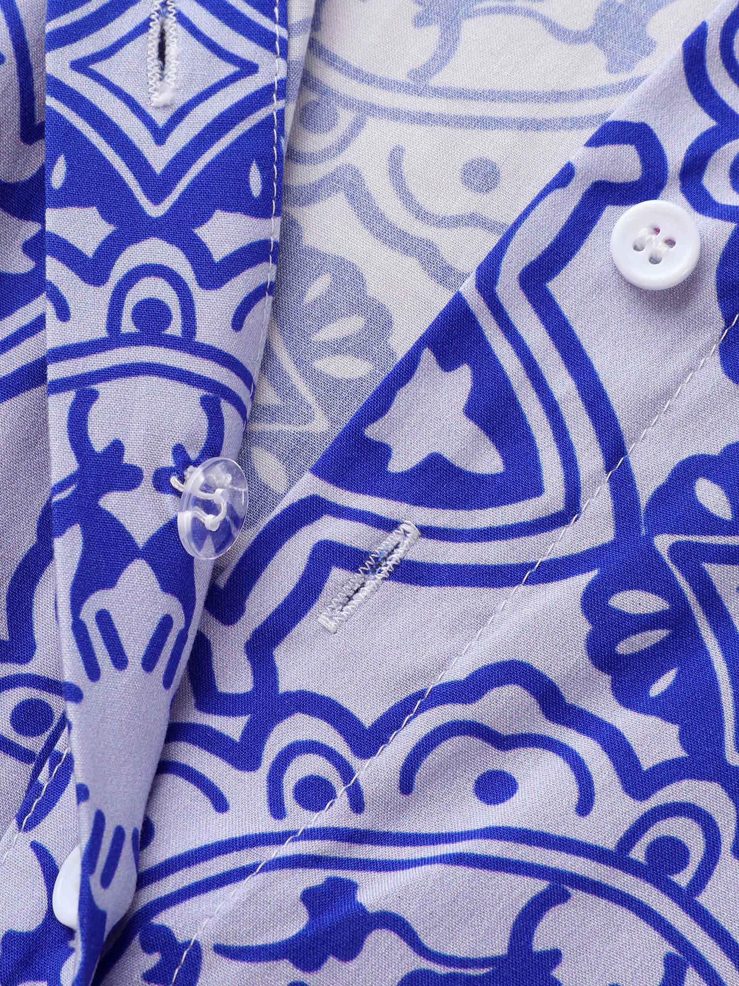 Bandana Print Shirt Collar Belted Midi Dress