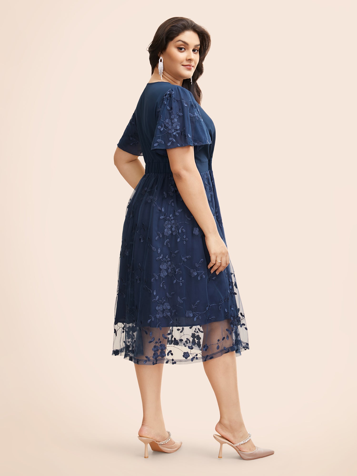 Floral Embroidered Mesh Patchwork Midi Dress