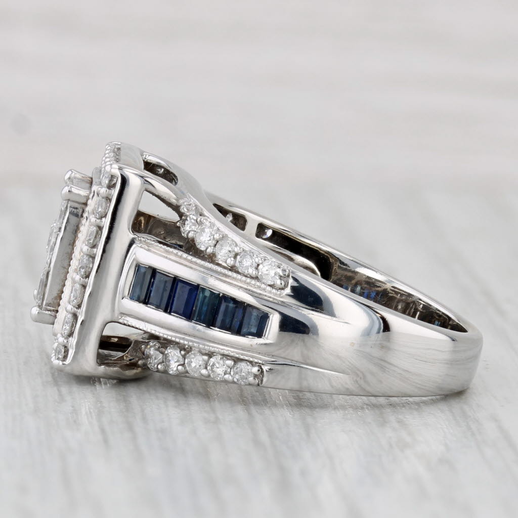 1.77ctw Diamond Halo Engagement Ring 14k White Gold Sapphire Accents Size 7