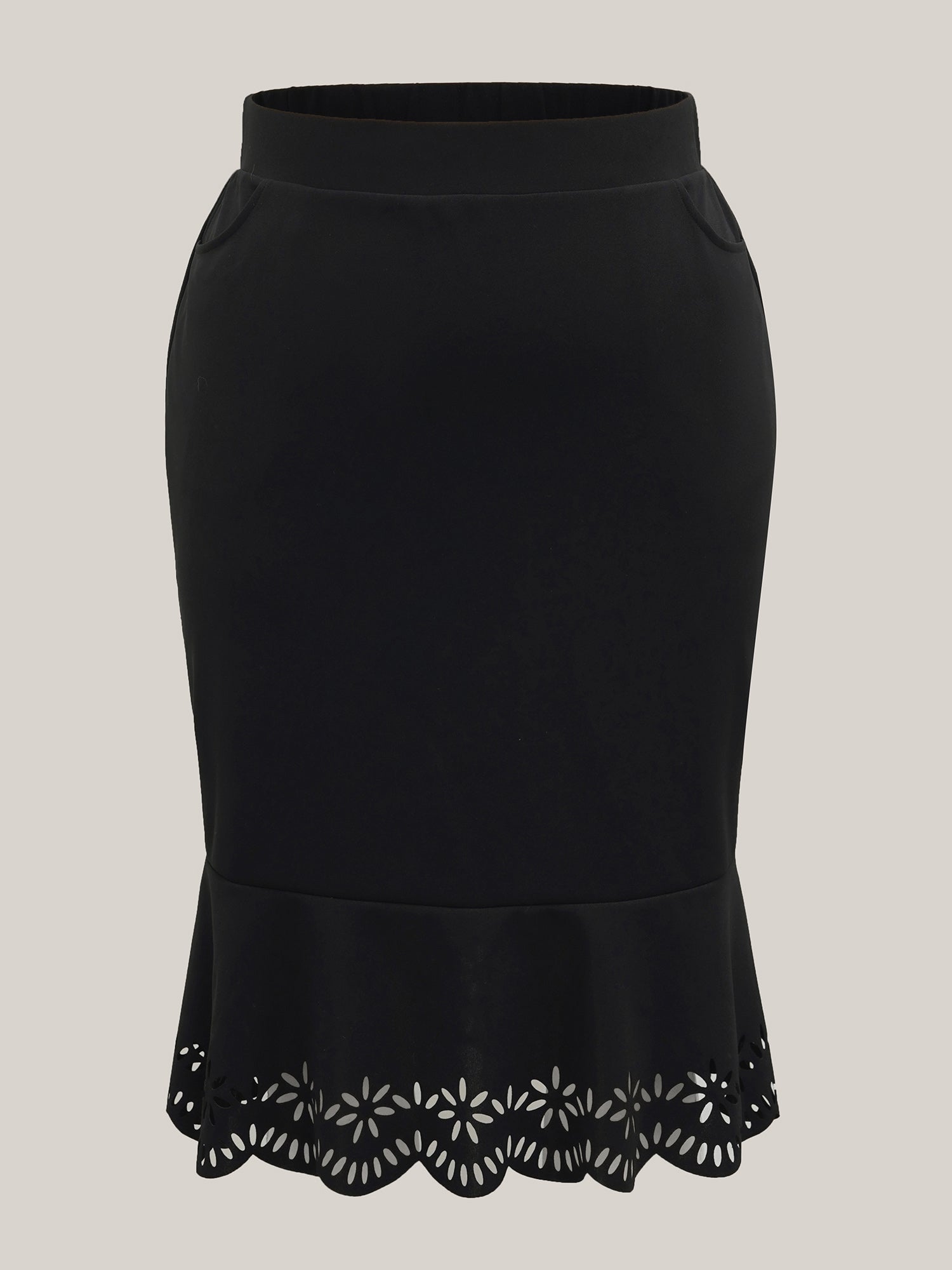 Laser Cut Scalloped Fishtail Maxi Skirt