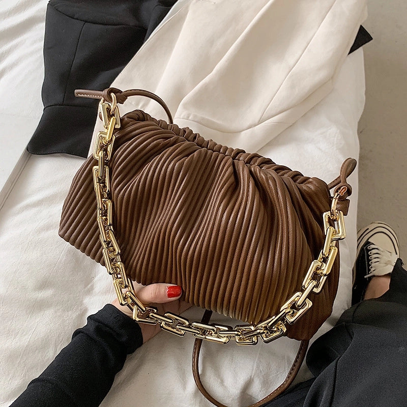 Casual Solid Color Folds Single Shoulder Cross-body Thick Chain Handbags