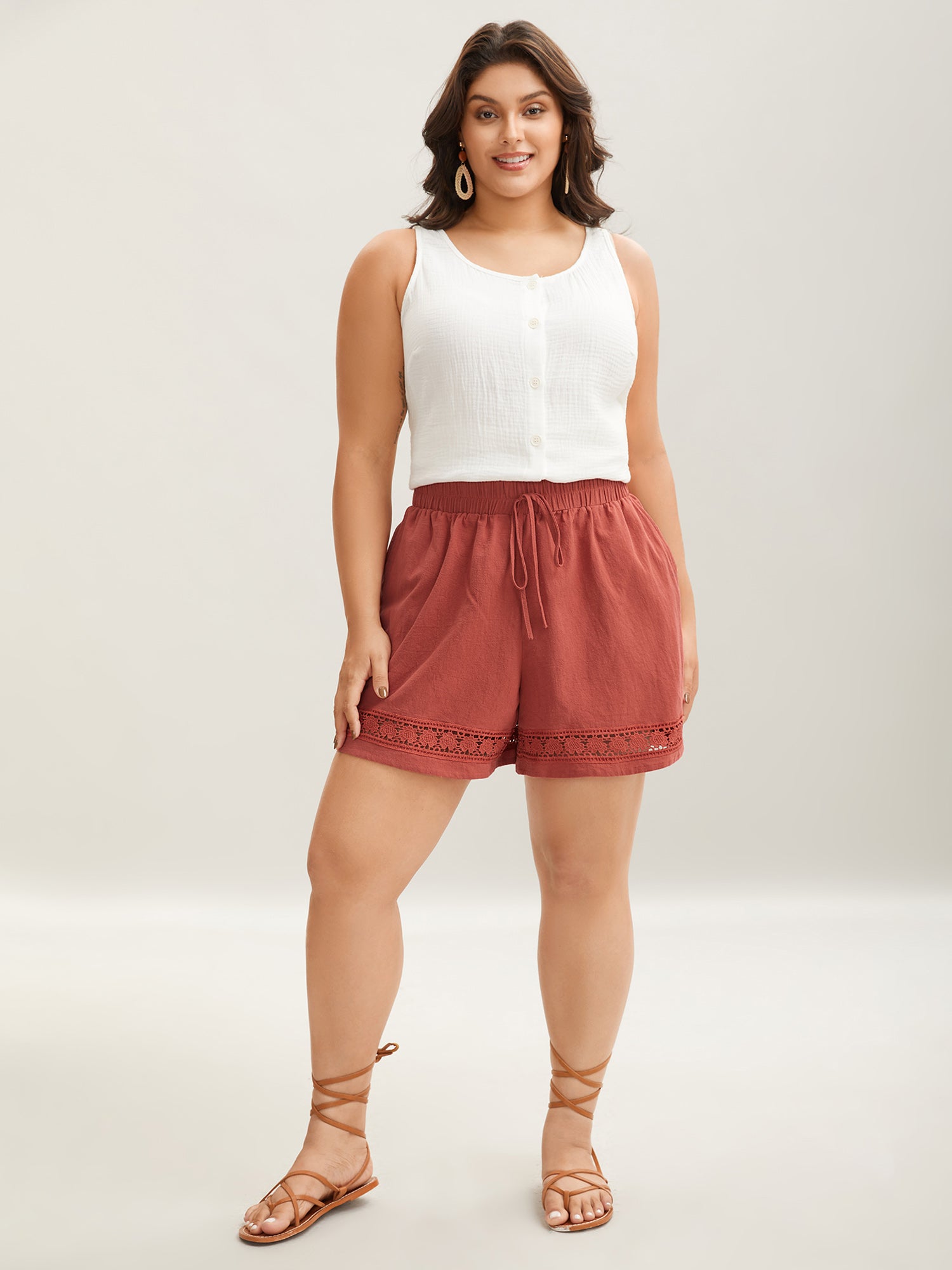 Lace Trim Waist-Tie Shorts