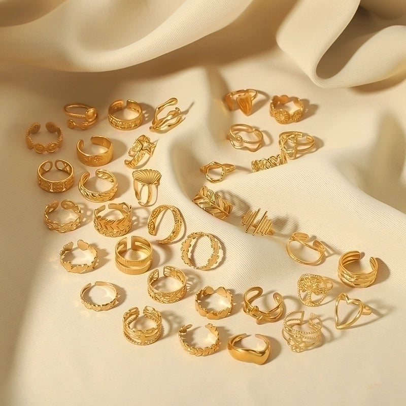 Stainless Steel 18K Gold Plated IG Style Basic Minimalist Plating Four Leaf Clover Heart Shape Flower Open Rings