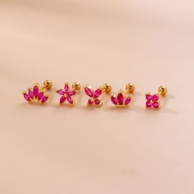 1 Piece Ear Cartilage Rings & Studs Fashion Flower 316L Stainless Steel  Copper Plating Inlay Zircon