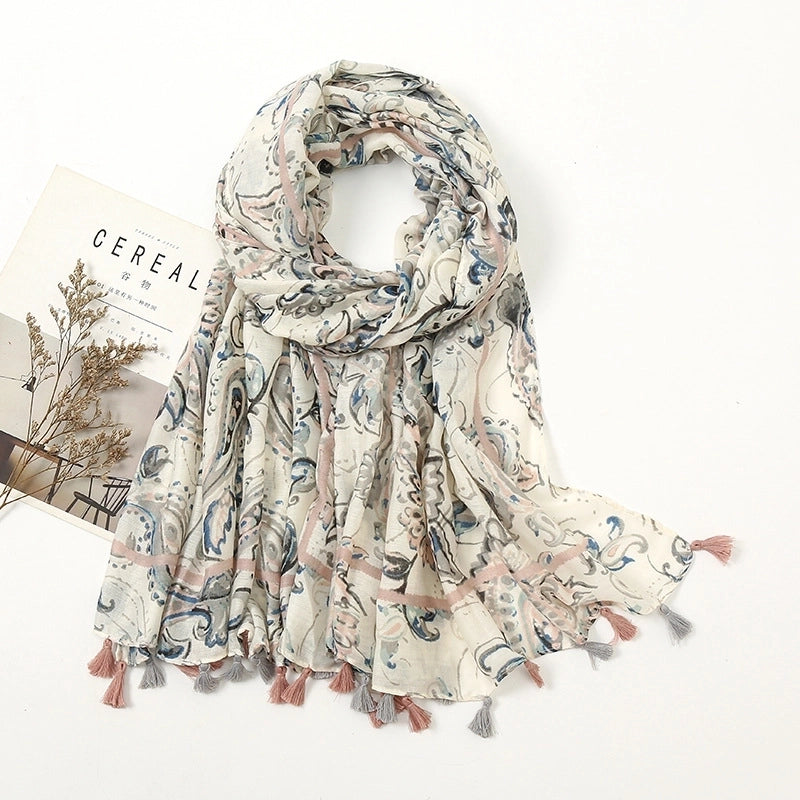Women'S Bohemian Geometric Cotton And Linen Scarf