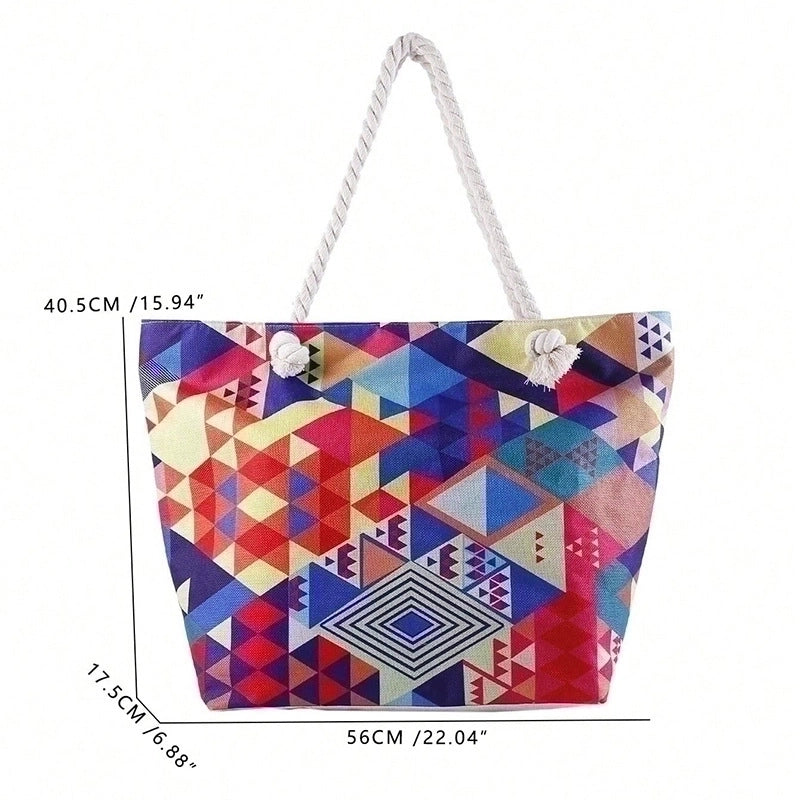 Women's Large Polyester Leaves Flower Classic Style Zipper Beach Bag