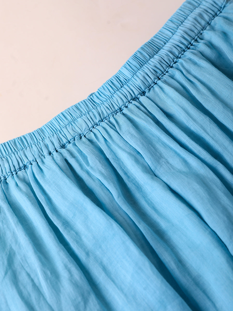 Women Summer Artsy Pure Color A-Shape 100%Ramie Skirt