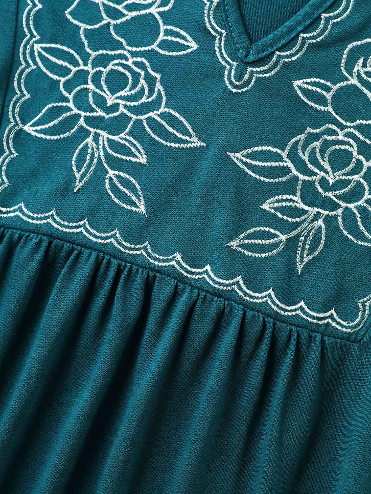 Floral Embroidery Split Neck Flowy Top