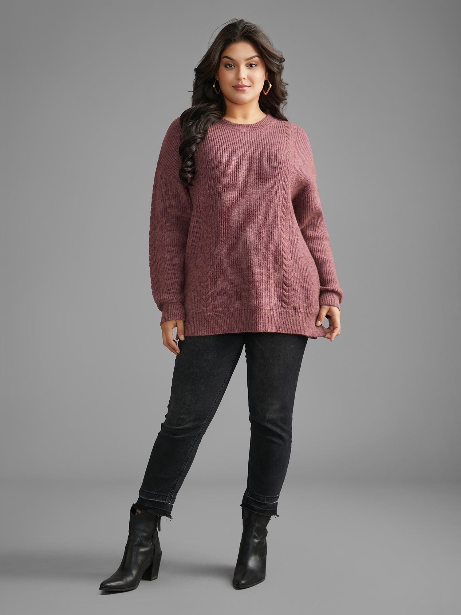 Plain Textured Cable Knit Backless Pullover