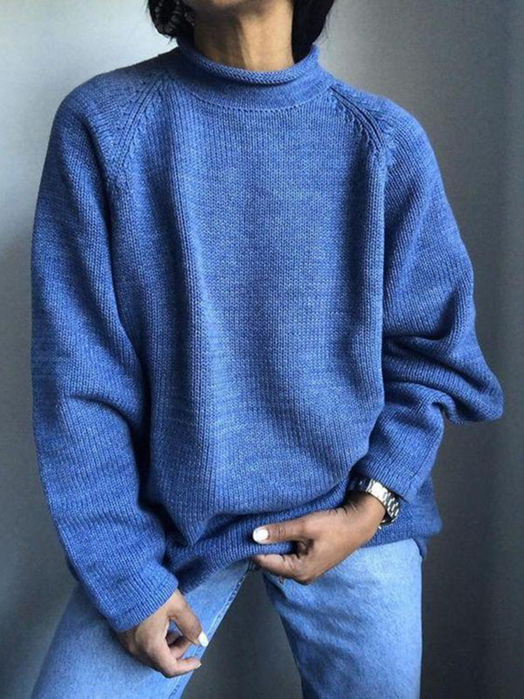 Solid Color Pullover Loose Mid Turtleneck Sweater