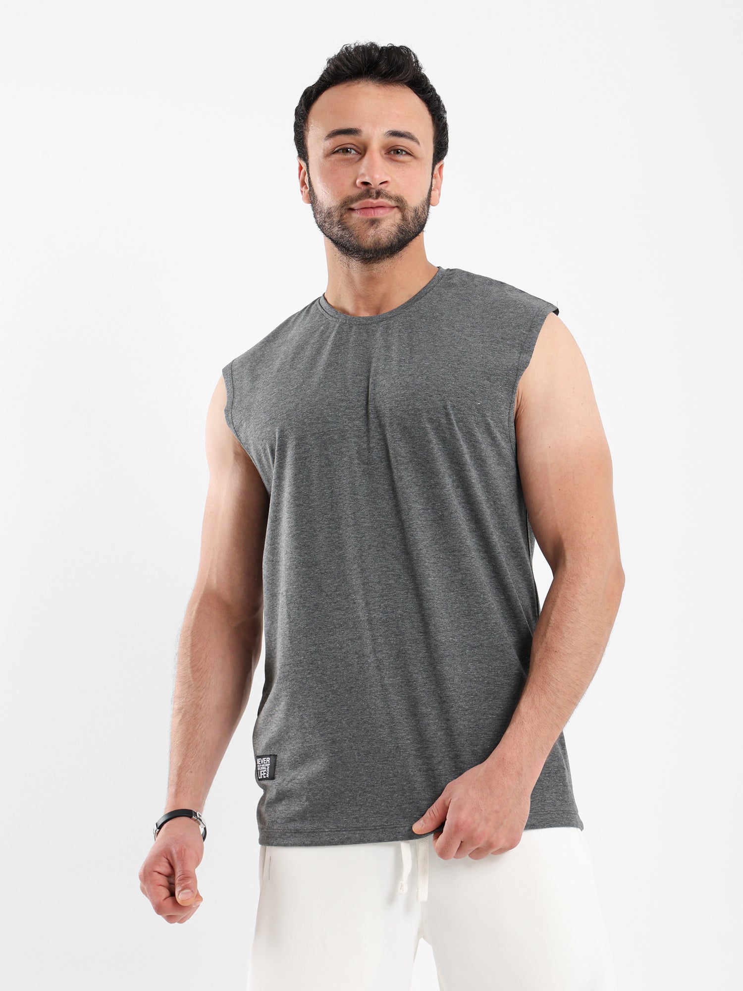 Sleeveless T Shirt with Woven Badge