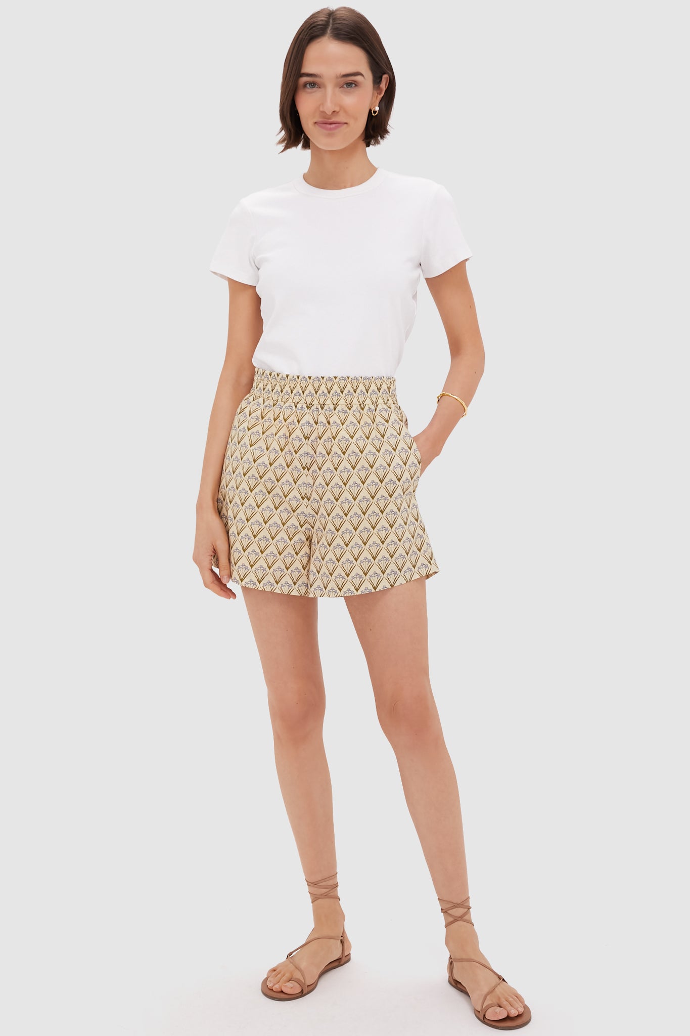 Beige Trellis Floral Jasmine Shorts