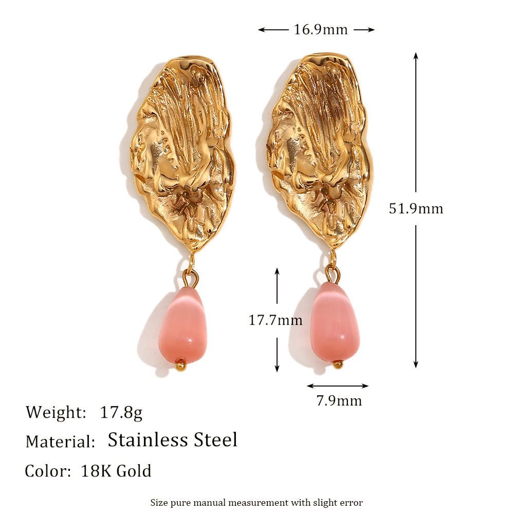 Niche High-End Retro Hot-Selling Earrings Stainless Steel 18K Gold-Plated Natural Stone Long Water Drop Earrings For Women