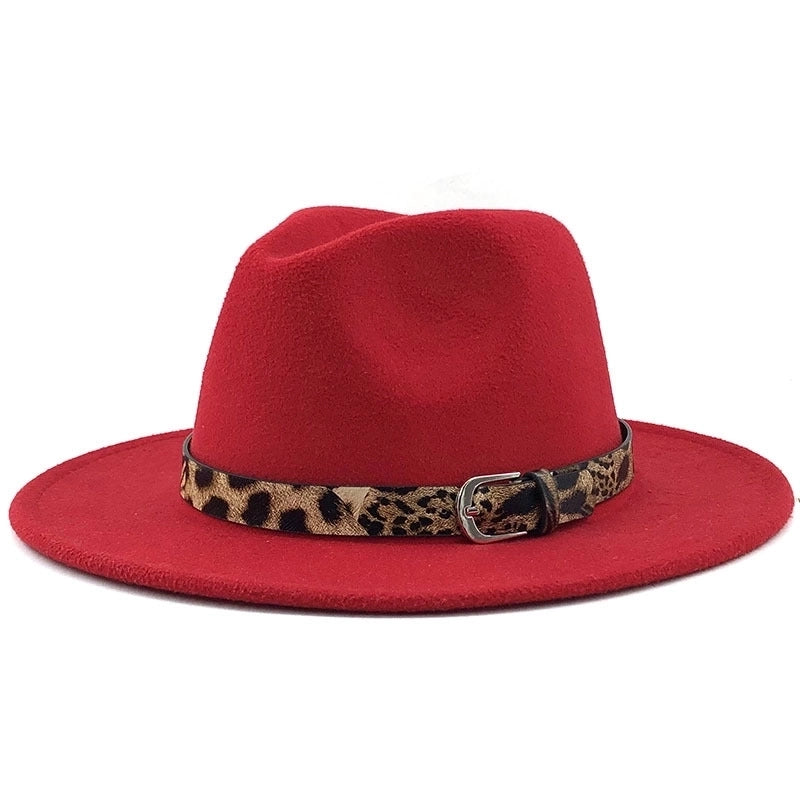 Fashion Leopard Belt Woolen Jazz Hat