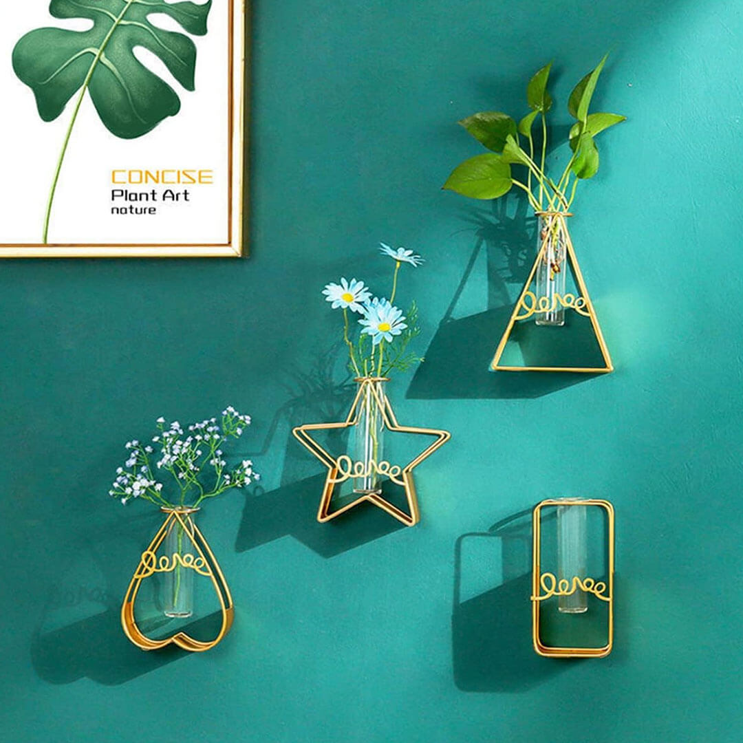 Gold Hydroponic Glass Vase with Triangle Holder