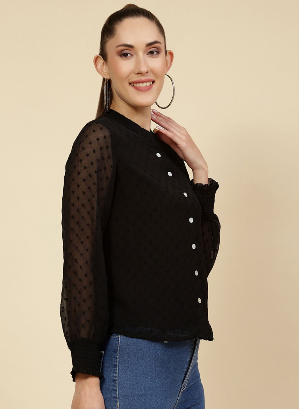 Women Black Self Design Top