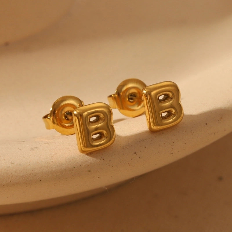 1 Pair Basic Minimalist Letter Solid Color 304 Stainless Steel 14K Gold Plated Ear Studs