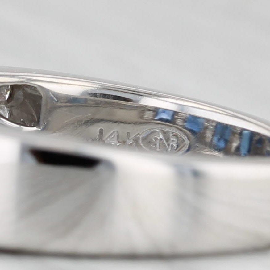 2.45ctw Blue Sapphire Diamond Ring 14k White Gold Size 7 Band