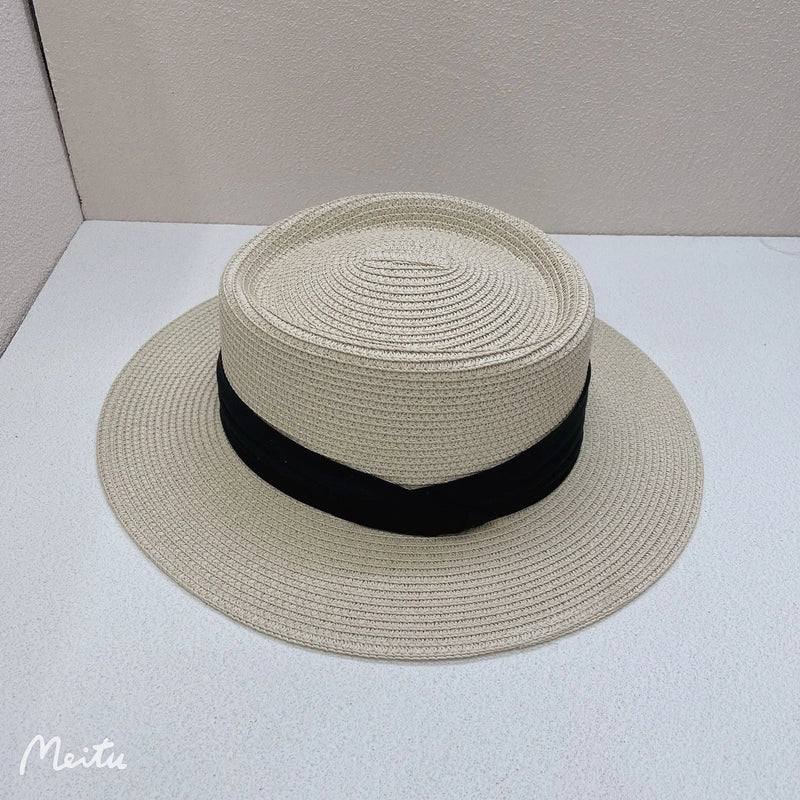 Women's Vacation Solid Color Flat Eaves Straw Hat