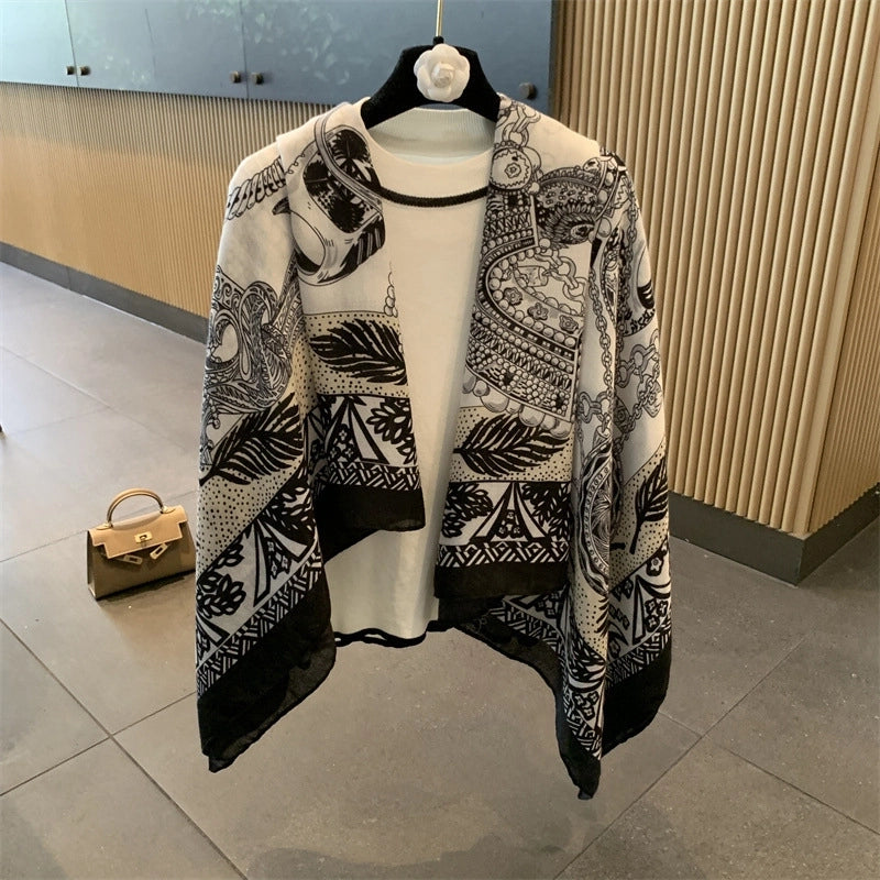 Women's Vintage Style Classic Style Oversized Chains Print Polyester Printing Shawl