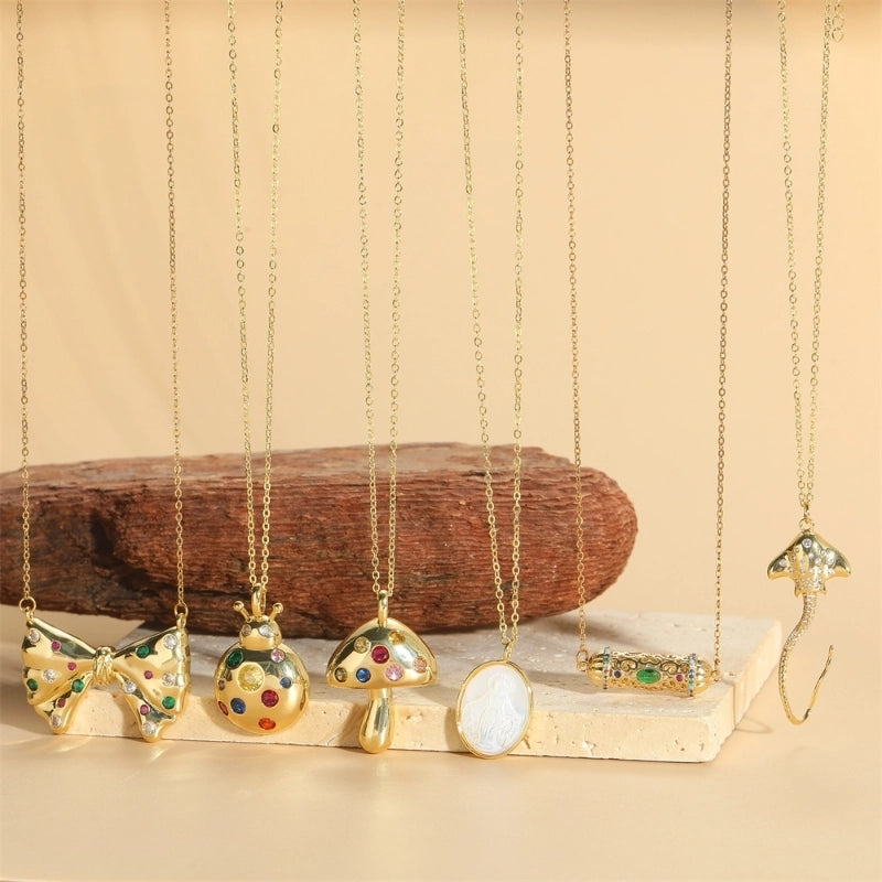 Copper 14K Gold Plated Vintage Style Minimalist Plating Inlay Butterfly Zircon Pendant Necklace