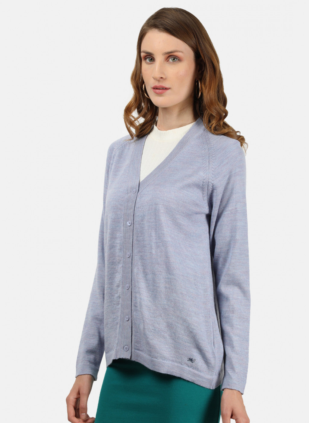 Women Sky Blue Solid Cardigan