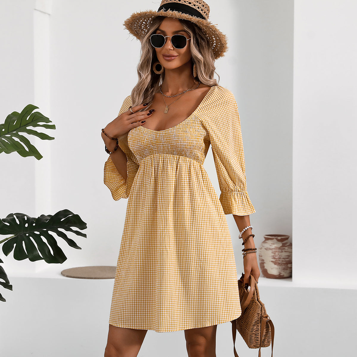 Smocked Bust Short Sleeve Mini Dress