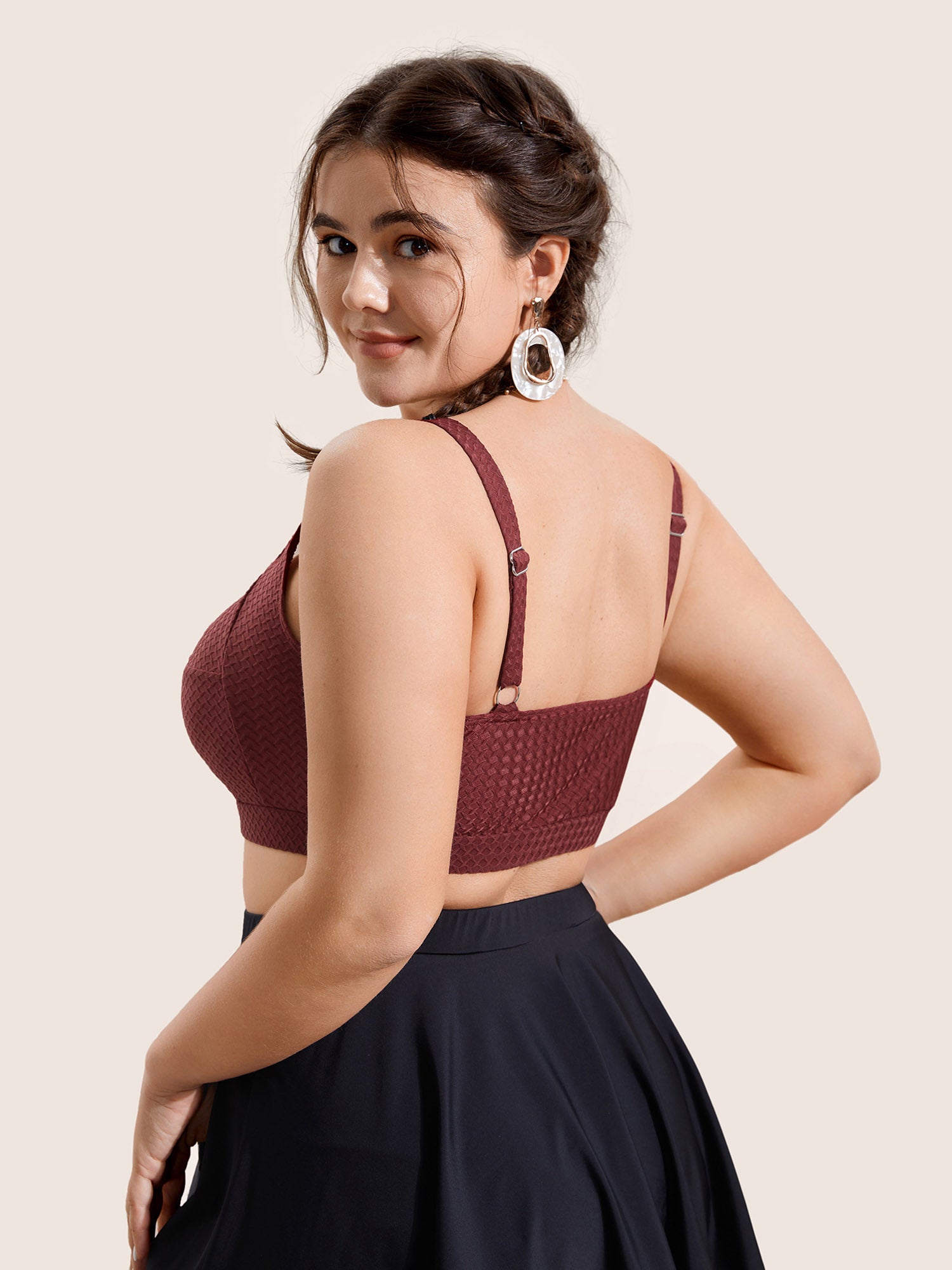 Solid Twist Texture Swim Top