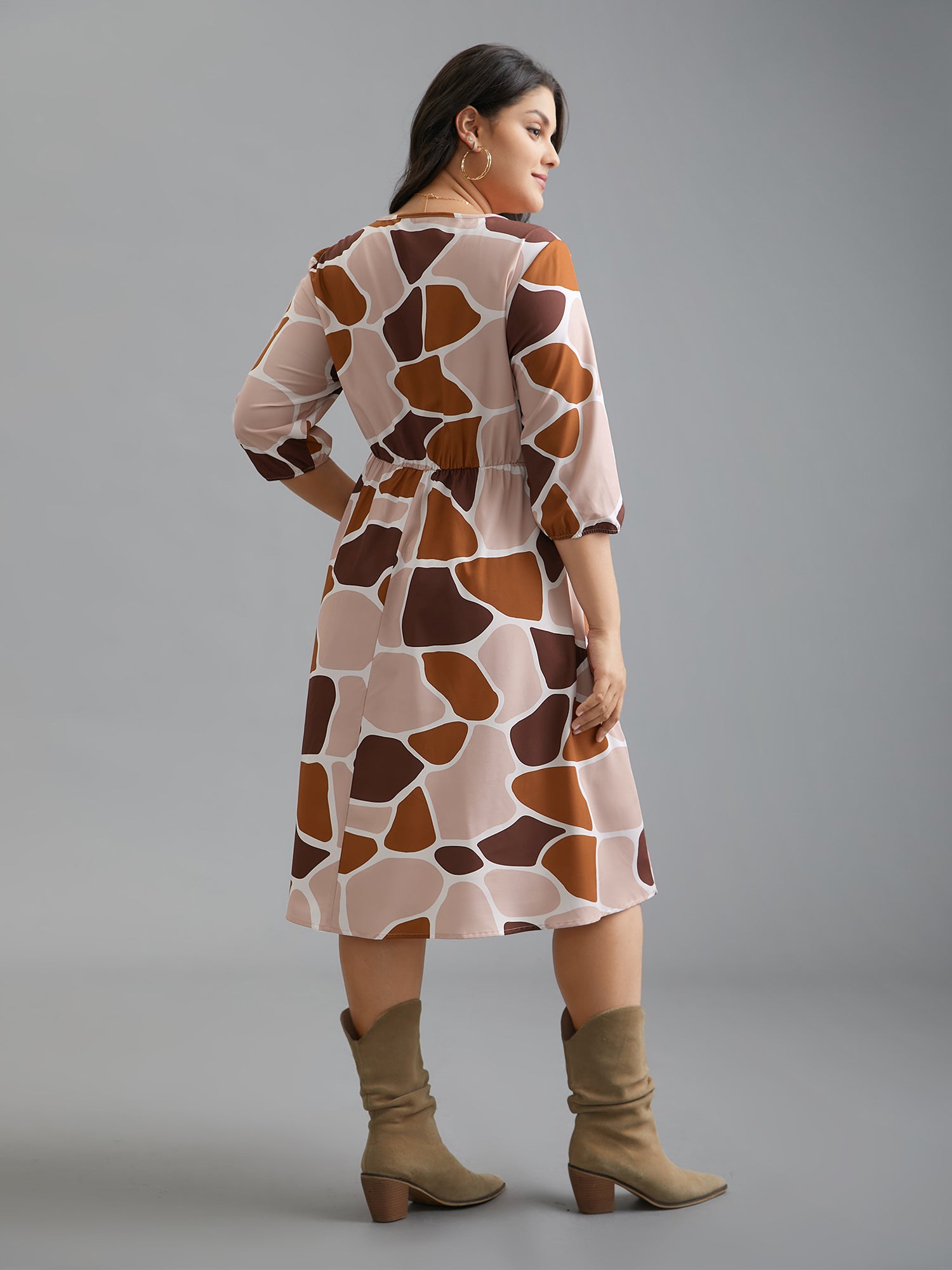 Neck-Tie Color Block Waist Cinched  Dress